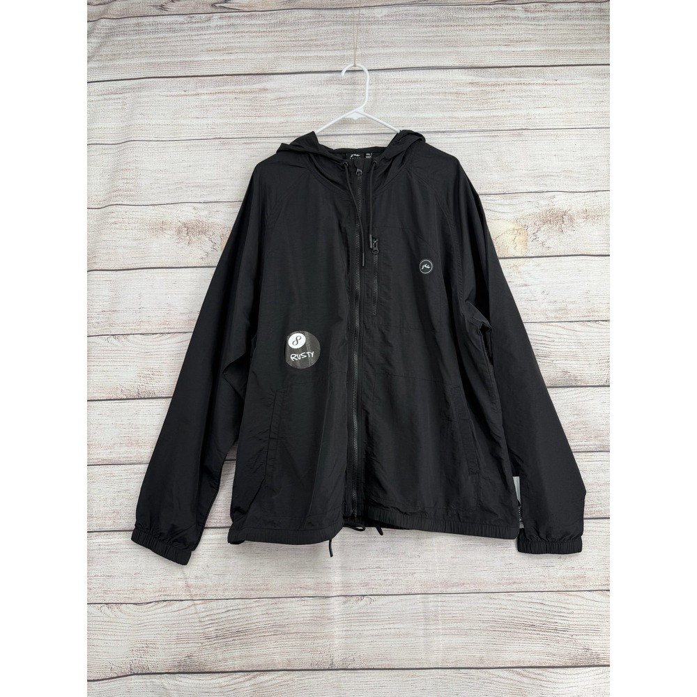 Rusty Boldine Track Jacket Mens XXL Black Hooded Full Zip Windbreaker UJKM1023